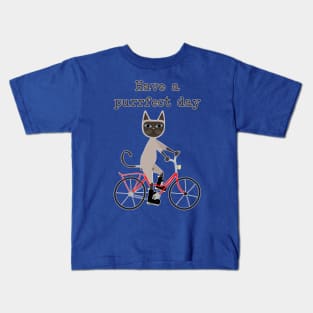 Siamese cat on bicycle Kids T-Shirt